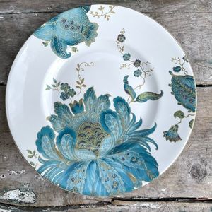 222 Fifth Eliza teal Blue & white floral salad plate